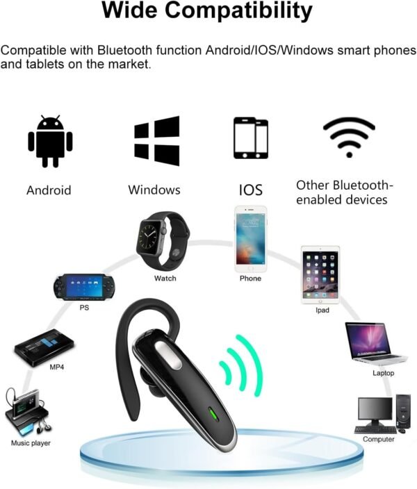 Bluetooth Headset, V5.1 Ultralight Wireless Handsfree Earpiece Cell Phone with Noise Cancellation Microphone for PC Tablet/Laptop Computer, Headphones for Trucker/Driver/Business- Black - Image 5