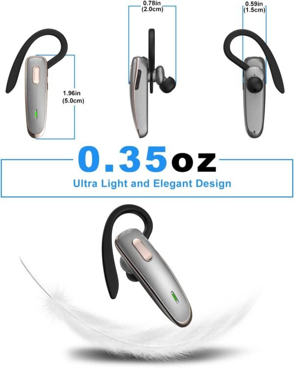 Bluetooth Headset, V5.1 Ultralight Wireless Handsfree Earpiece Cell Phone with Noise Cancellation Microphone for PC Tablet/Laptop Computer, Headphones for Trucker/Driver/Business- Black - Image 21