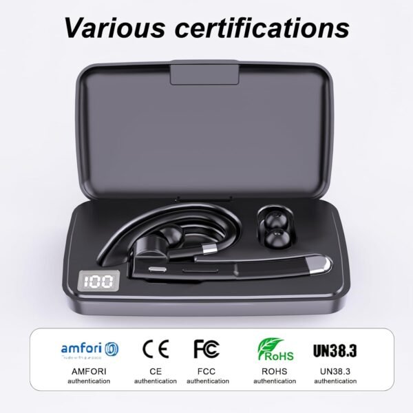 Bluetooth Headset,Wireless Bluetooth Earpiece with 500mAh Charging Case 80 Hours Talking Time，V5.1 Hands-Free Earphones with Built-in Mic for Driving/Office/Business, Compatible with IOS and Android - Image 7