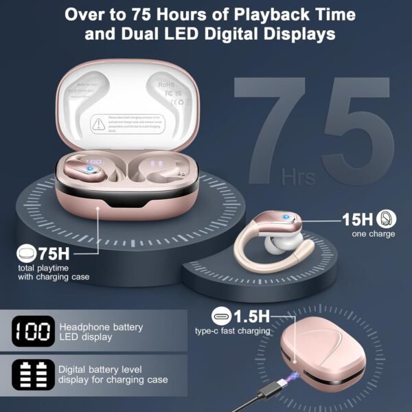 Bluetooth 5.4 Pure Bass Wireless Earphones with Earhook - Image 31