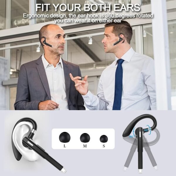 Bluetooth Headset,Wireless Bluetooth Earpiece with 500mAh Charging Case 80 Hours Talking Time，V5.1 Hands-Free Earphones with Built-in Mic for Driving/Office/Business, Compatible with IOS and Android - Image 6
