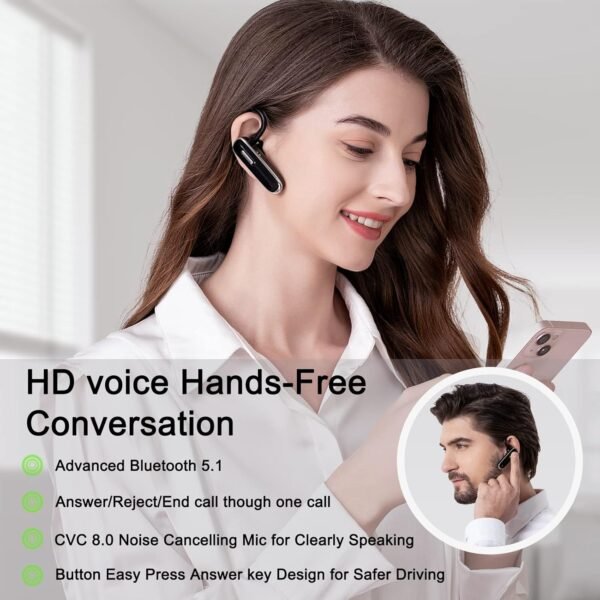 Bluetooth Headset, V5.1 Ultralight Wireless Handsfree Earpiece Cell Phone with Noise Cancellation Microphone for PC Tablet/Laptop Computer, Headphones for Trucker/Driver/Business- Black - Image 15