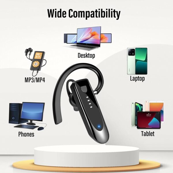 Bluetooth Earpiece, Wireless Handsfree with Microphone, 20Hrs Call Time Bluetooth 5.4 Headset, 180 Hrs Standby Time Headset for Business/Trucker/Driver, Bright Black - Image 7